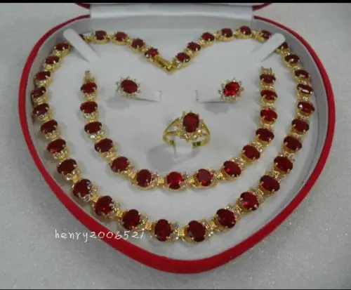 Mother's Day red stone yellow gold filled noblest necklace set SIZE 8 | Украшения и аксессуары