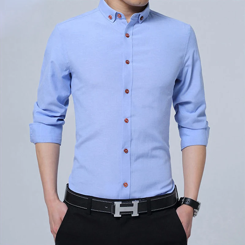 

Shirt spring new men's fashion solid color cotton buckle collar long-sleeved slim shirt large size S-4XL men's casual shirt