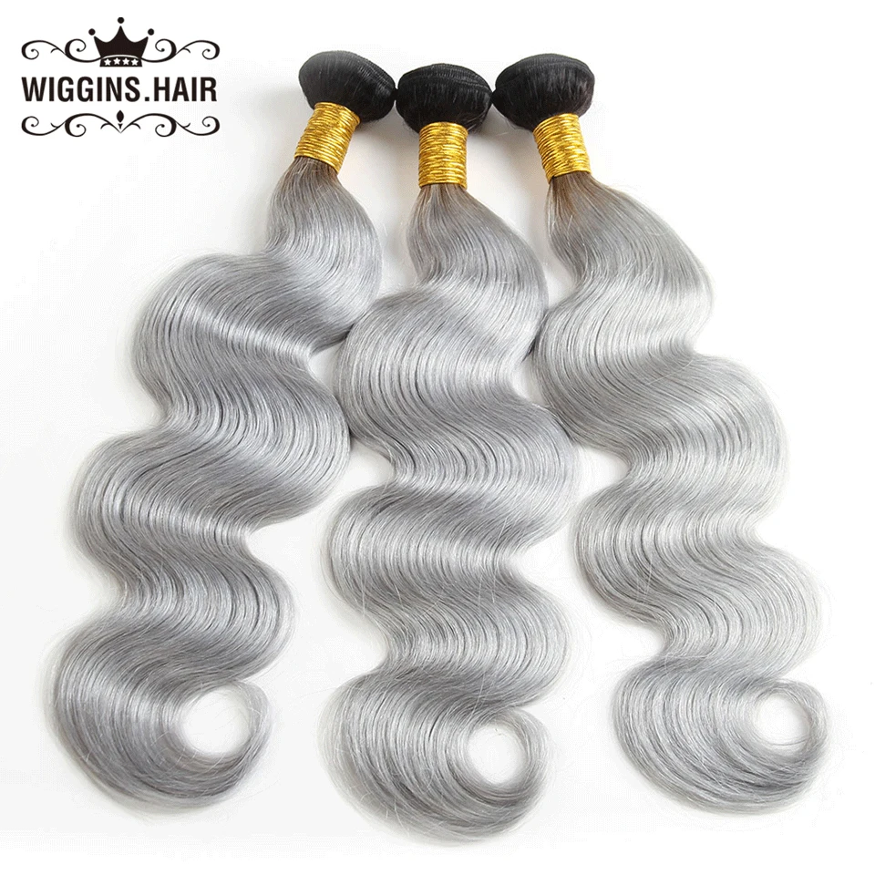 Wiggins Hair 1b/Grey Ombre Brazilian Hair Weave 3 Bundles