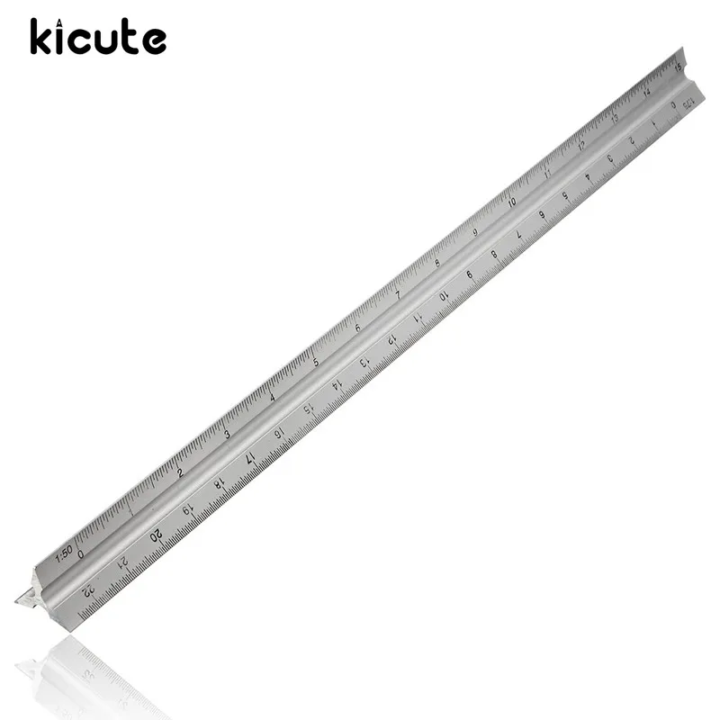 

Kicute 1pc 30cm Aluminium Metal Triangle Scale Ruler Architect Engineers Technical Rule 12" for Office School Supplies Tools