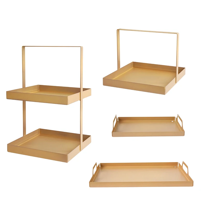 

Champagne Gold Wedding Table Cake Decor Stands Kitchen Room Cosmetic Display Racks Tableware Food Bread Tray for Home Decor Gift