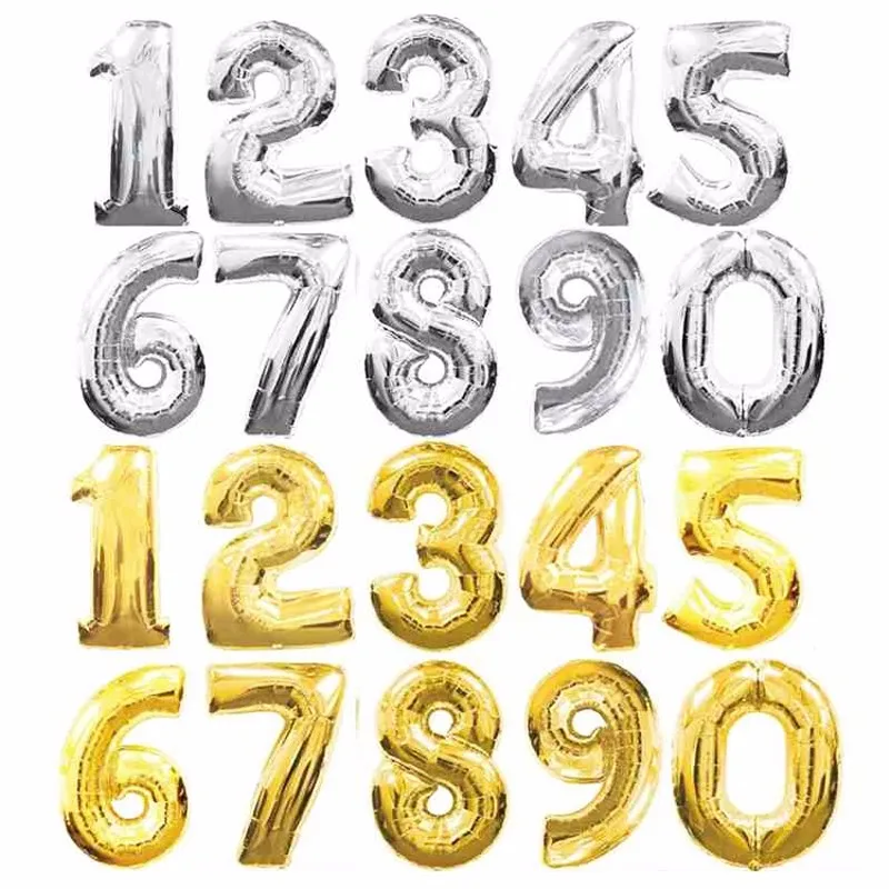 32 дюймов большой Золотое серебряное число Фольга шары цифра воздуха шарики для день рождения вечерние Свадебный декор воздушные шары