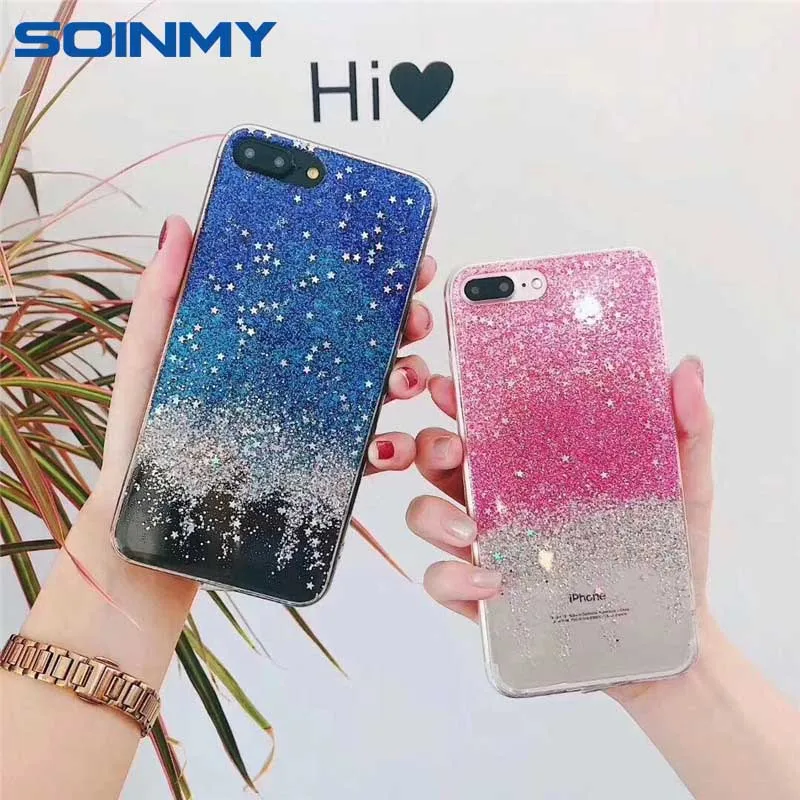 

For iPhone 6 6s 8 7 Plus XR 10 X XS Max Cases Cover Glitter Bling Star shiny Sparkle Sequins Soft TPU Clear Silicone Phone Cases