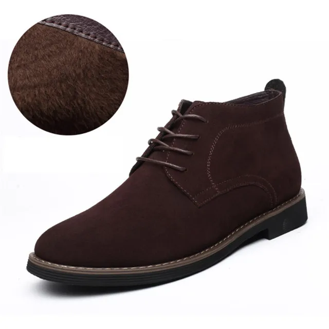Merkmak/обувь из натуральной кожи мужские полусапоги; зимние; теплые и дышащие; Для мужчин кожаные сапоги на шнуровке, Для мужчин осенние меховые плюшевые ботинки Повседневное - Цвет: Brown Boots with Fur