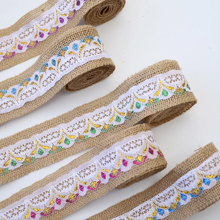 

5cm 2M/Roll Lace Linen Ribbon Retro European Style Decor Multi-color Cambric Roll for Home Decoration Clothing Hats Accessories