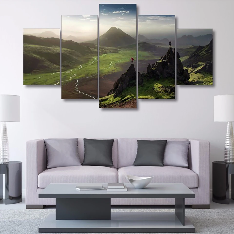

Framework Living Room HD Printed Painting 5 Panel Hiking Climbing Fantastic Scenery Home Decor Poster Modern Wall Art Pictures