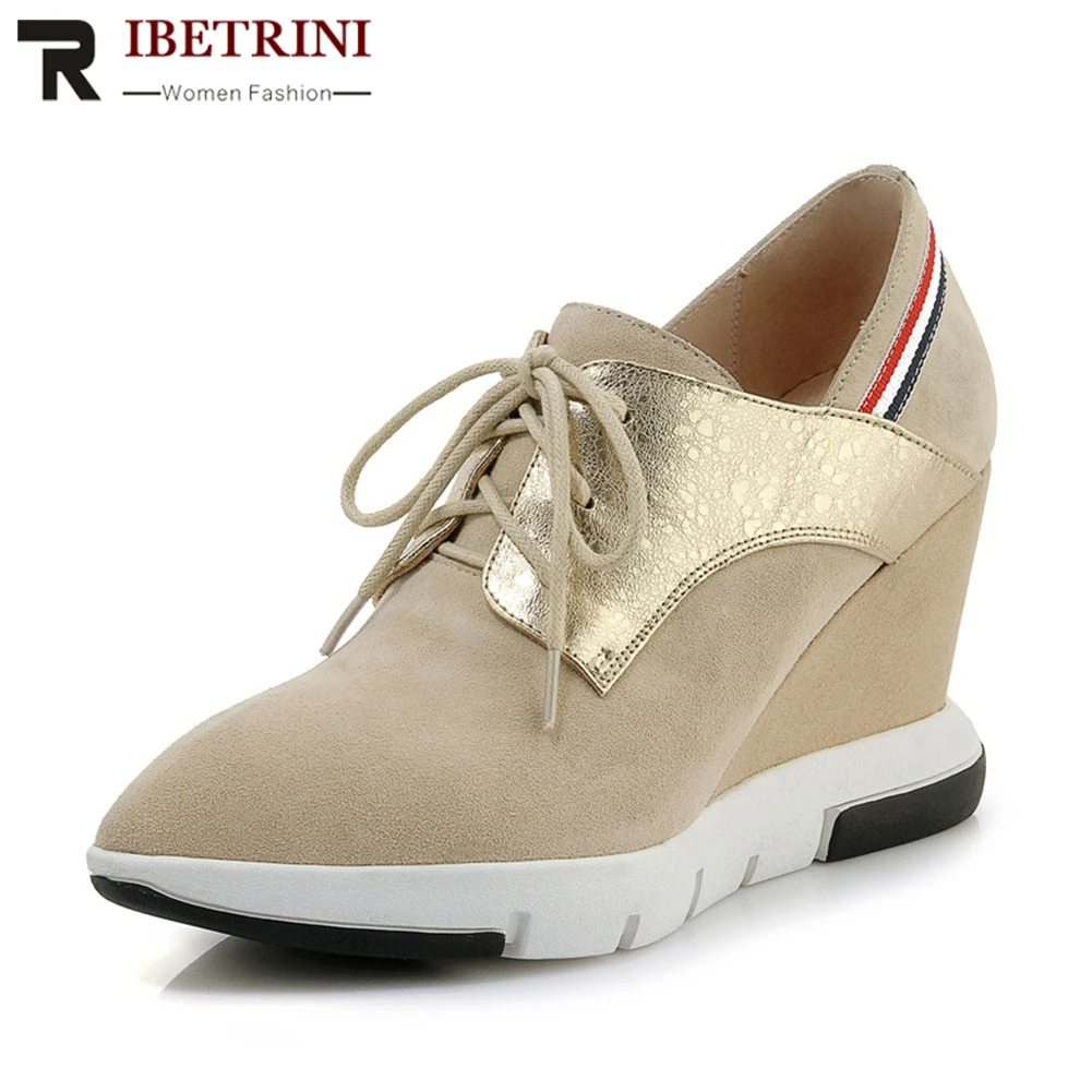 

RIBETRINI New Kid Suede Pointed Toe Flat Platform Shoes Woman Casual Comfortable Autumn Spring Flats Female Shoes