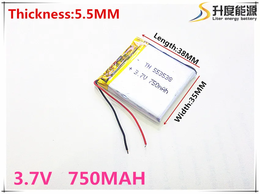 Полимерный аккумулятор 750 mah 3,7 V 553538 умный дом MP3 колонки литий-ионный аккумулятор для dvr, gps, mp3, mp4, сотового телефона, динамика