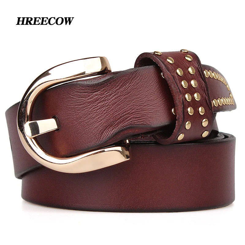 New Genuine Leather Rivet Inlay Ancient Belt For Women Fashion Waist Belts Luxury Brands Leather ...