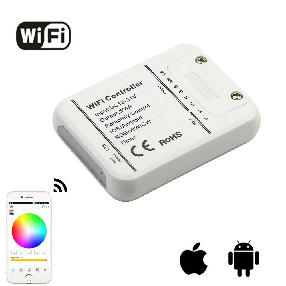 

Wireless IOS Android Dimmable mini WIFI Remote 5 Channel Controller DC 12-24V For RGB/RGBW LED Strip Light Lamp Bulb LD686