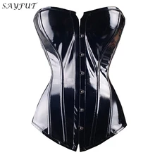 SAYFUT-corsés y corpiño negros de PVC Steampunk para mujer, lencería Sexy, Ceñidor de cintura, moldeador de cuerpo, realce, Overbust