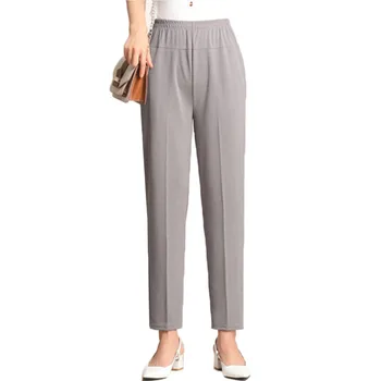 

Middle-aged Women Pants Summer Thin Nine Pants Elastic High Waist Mother Pants Loose Plus Size XL-5XL Female Straight Pants Z88