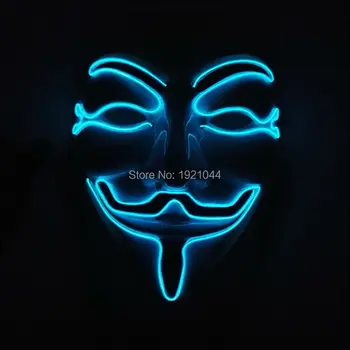 

DC-3V Sound Active 10 Colors LED Neon Rope Tube Fashion Classic Holloween masquerade mask full face EL wire V for VENDETTA mask