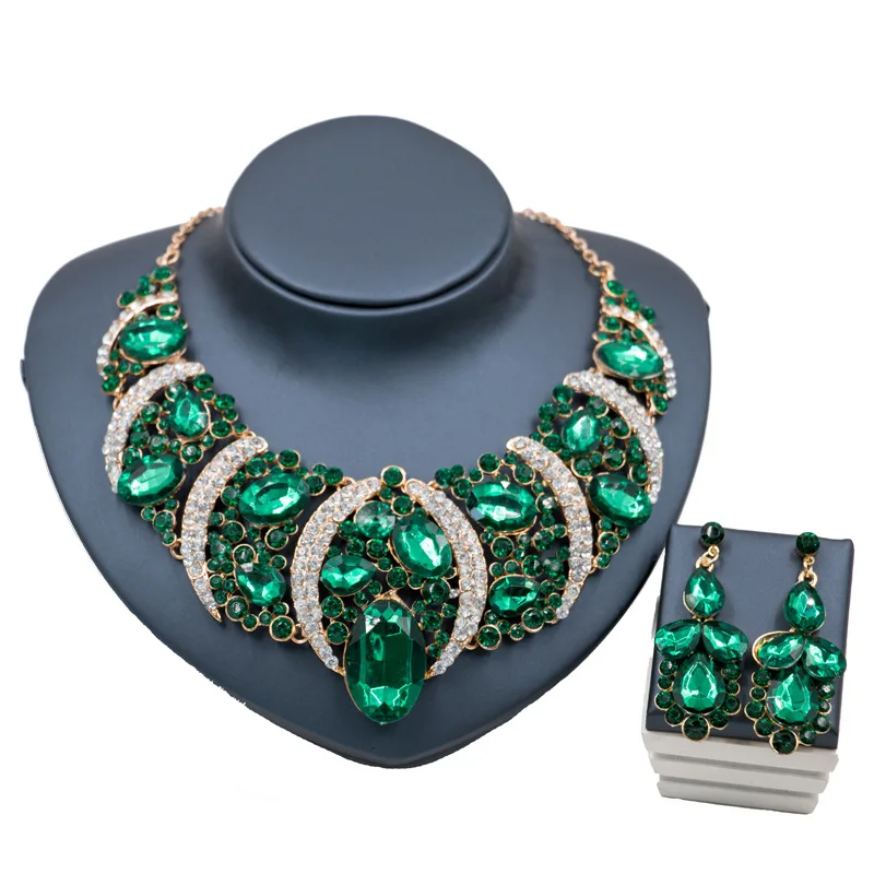 

African statement Jewelry Set for Women 6 Colors Necklace Earrings Fashion Dubai Gold Color Wedding Dress Accessorries