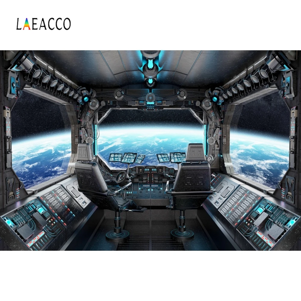 

Laeacco Spaceship Universe Space Station Science Dream Photography Background Customized Photographic Backdrops For Photo Studio