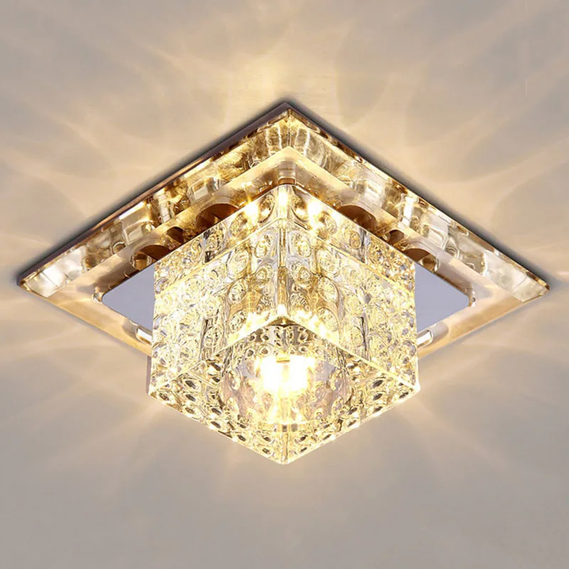 

5W Square Corridor Mirror Ceiling Lamp Aisle Veranda Lighting Down Crystal Mordern LED Ceiling Lights For Living Room