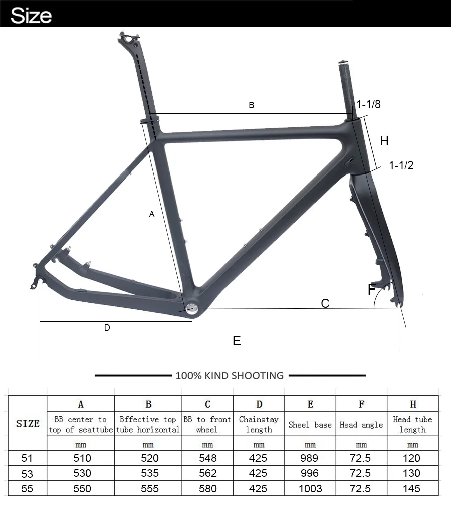 Discount Cyclo-Cross carbon bike frame matt black 51/53/55cm BSA road disc bicycle frame 1
