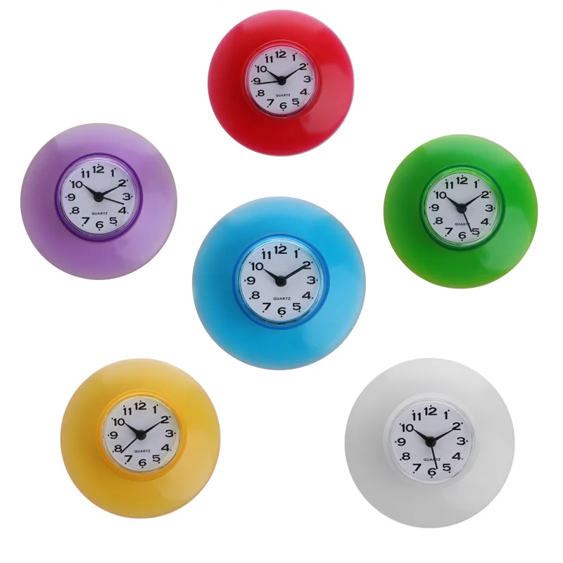 Silicone Bathroom Kitchen Shower Suction Wall Clock Multicolor Water