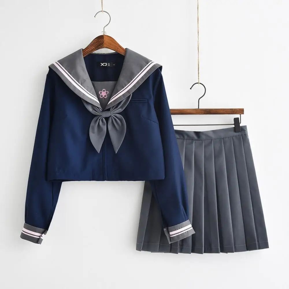 

Japanese school uniforms anime COS sailor suit tops+tie+skirt JK Navy style Students clothes for Girl Cheerleader clothing