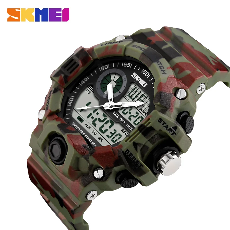 SKMEI мужчины двойной дисплей наручные часы 50 м водостойкий Открытый спортивные часы хронограф ударопрочный часы Relogio Masculino 1029