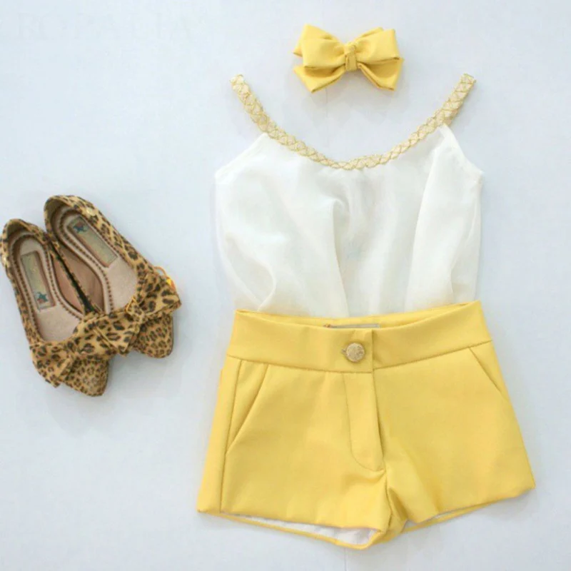 

Summer Children Clothing Baby Girls Clothes Sleeveless Sling Chiffon Vest + Shorts Kids Set