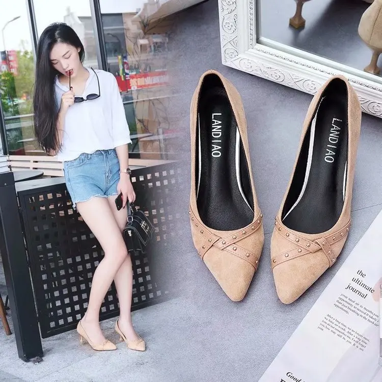 

2019 summer new matte leather cat with high heels stiletto pointed small leather shoes bow red with women's single shoes