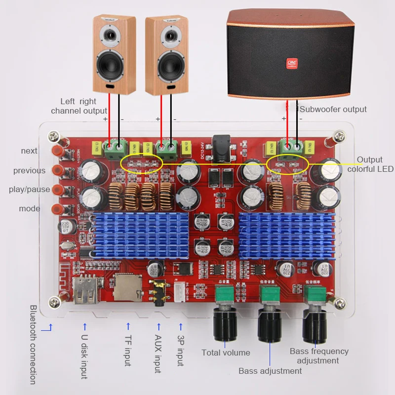 AIYIMA 60 Вт* 2+ 100 Вт TDA3116 Bluetooth 2,1 цифровой усилитель плата высокой мощности усилитель плата TF карта декодирование DC12-24V с Чехол