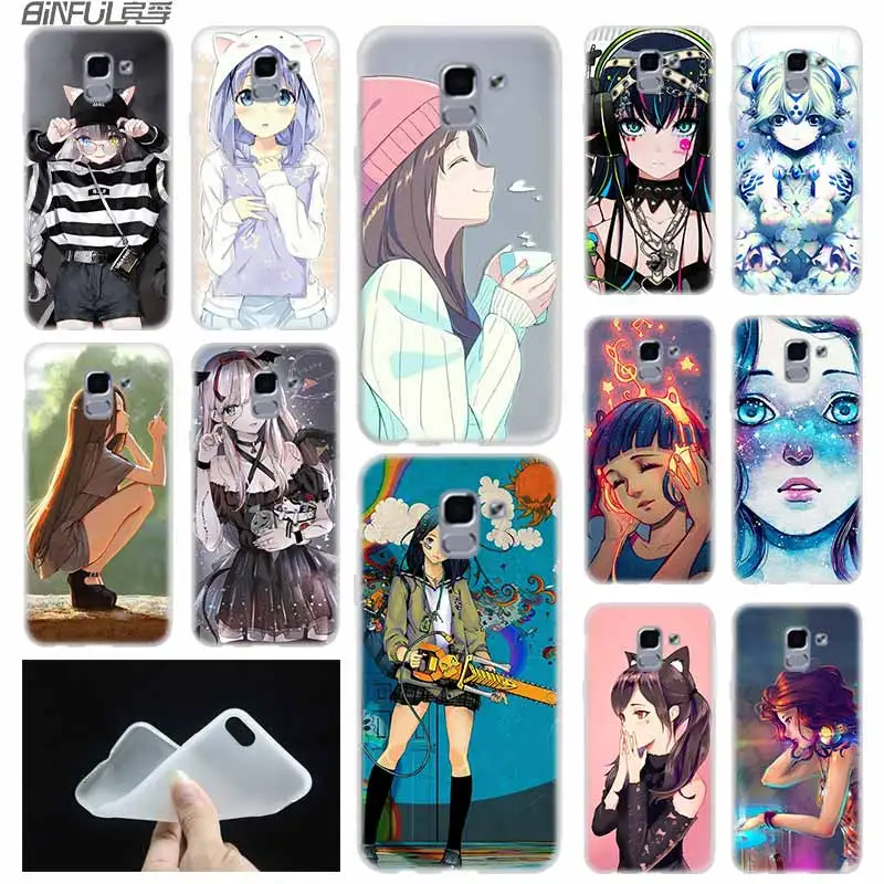 nime cartoon beauty case Cover TPU Silicone Coque For Samsung Galaxy J6 J8 J3 J5 J7 J4 J2 J1 Plus 2018 2016 2017 EU Prime Ace | Мобильные