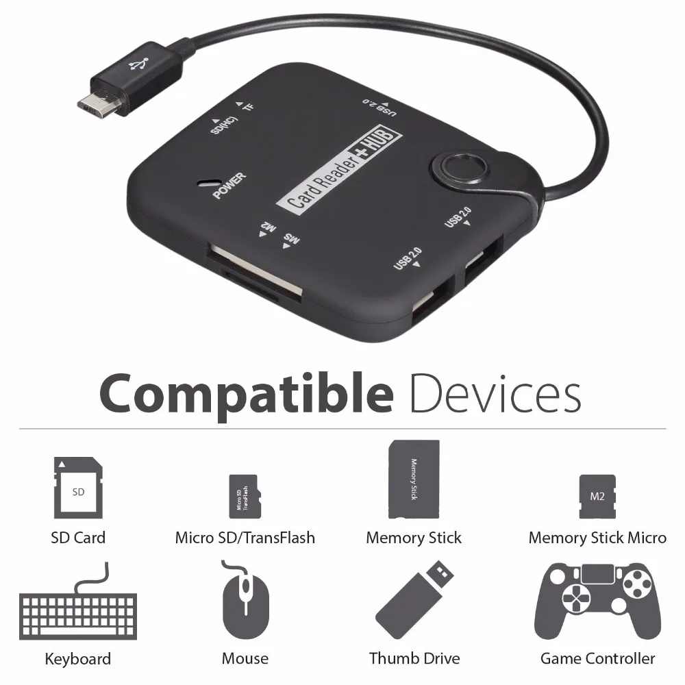 

3 Port OTG USB 2.0 Powered Adapter Hub Memory Stick Micro SD Card Reader