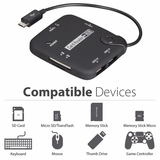 3 Port OTG USB 2 0 Powered Adapter Hub Memory Stick Micro SD Card 