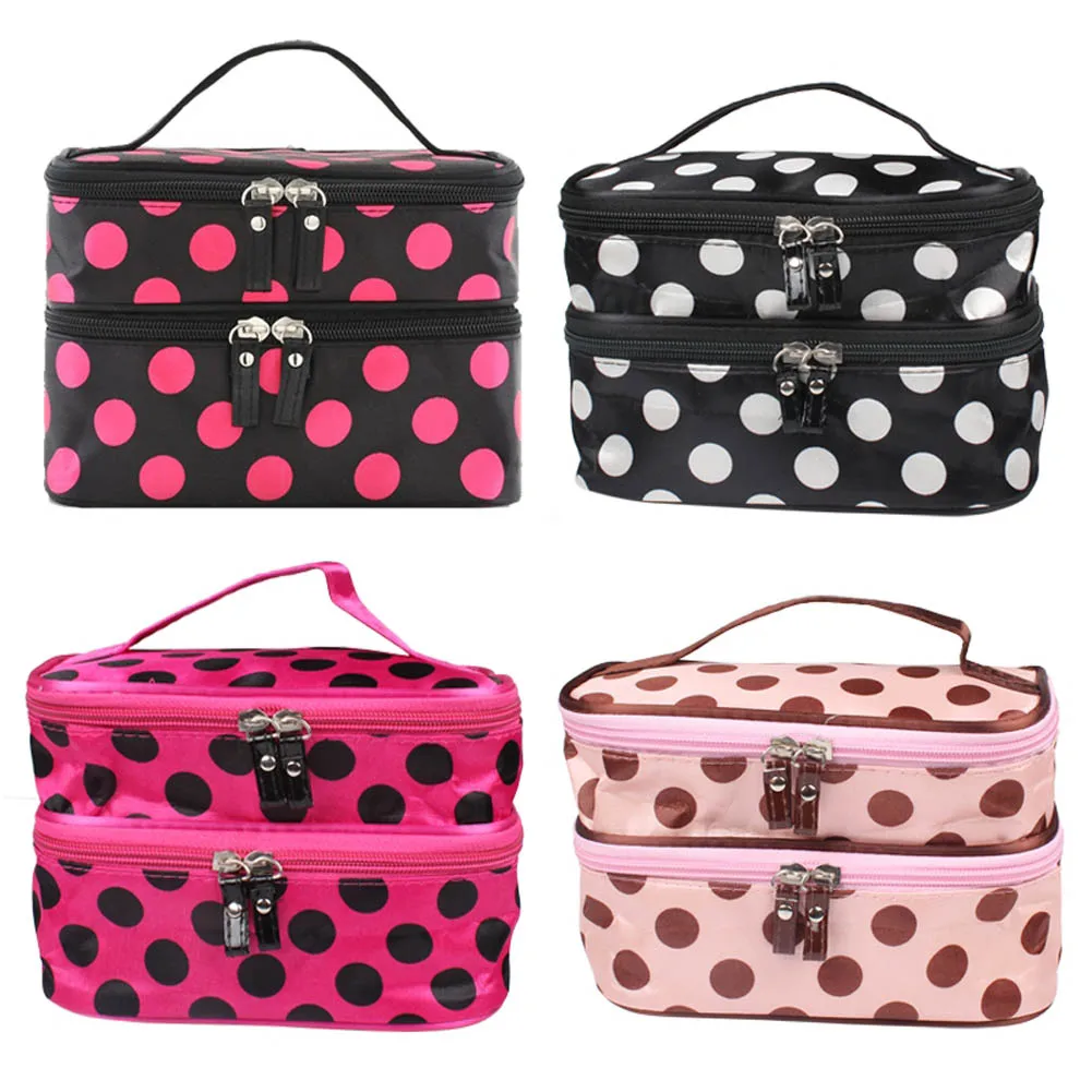 

Portable Women Dot Large 2 Layers Make-up Cosmetic Set Beauty Case Toiletry Bag Popular