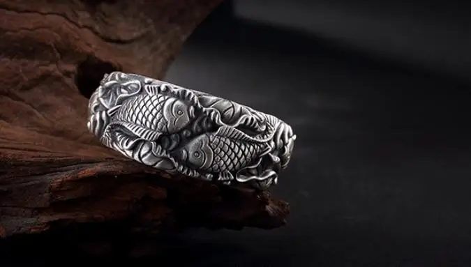 

JOOCHEER Sterling S999 999 silver Bangle fish vintage trendy bracelet