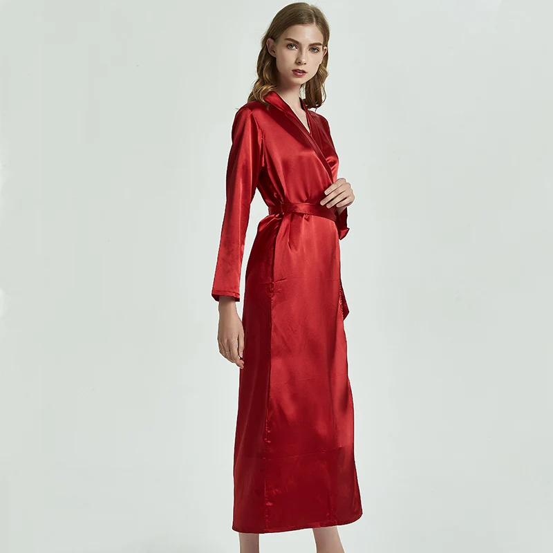 

Autumn Women Long Bathrobe Silk Satin Kimono Robe Female Self Belt Night Dressing Gown Sexy Lingerie Nightwear Plus Size M-XL