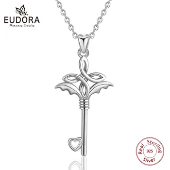 

EUDORA 925 Sterling Silver irish Celtics Knot Symbols Key Pendant Necklace For Women Fine good luck Jewelry birthday gift D304