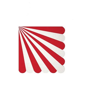 

Red Napkins with White Stripes Scalloped Edge, Paper Napkin For Birthday, Wedding, Engagement, Child Kid Party Decor
