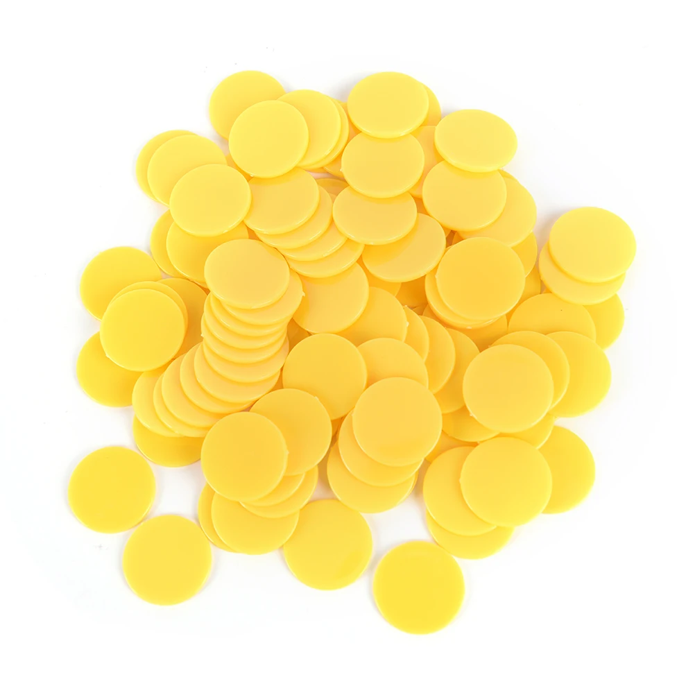 100Pcs/Lot NEW Creative Gift Accessories Plastic Poker Chips Casino Bingo Markers Token Fun Family Club Game Toy 100x 24MM - Цвет: yellow