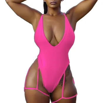 

2019 Solid Sexy Skinny Bodysuit Women Spaghetti Strap Backless One Piece Overalls Deep V Neck Sleeveless Beach Romper