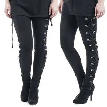 

New Fashion Solid Color Women's Pencil Pants Side Ribbed Straps Skinny Leggings