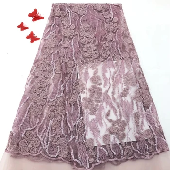 

New designs High Quality 2019 African 3D Flowers Lace Fabric Nigeria French Lace Fabric with beads For Wedding Dress