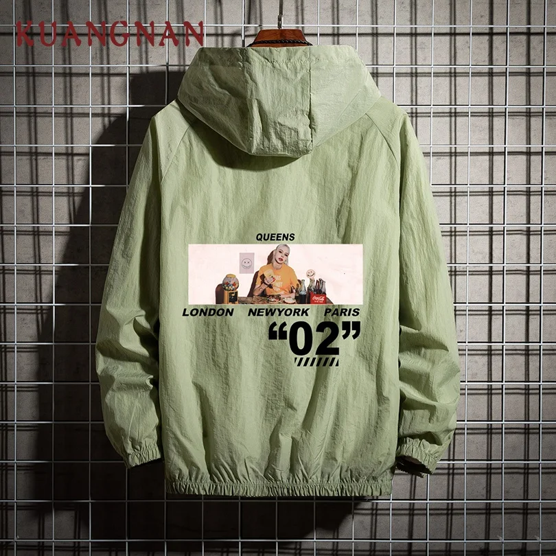 

KUANGNAN Thin Hooded Summer Jacket Men Clothes 2019 New Streetwear Men Jacket Hip Hop Bomber Jacket Windbreaker 4XL Coat Men