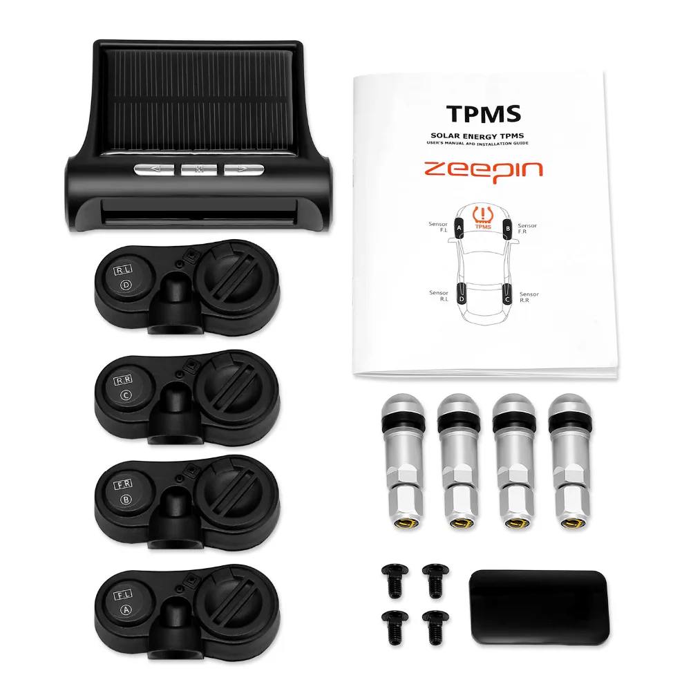C240 TPMS Solar Tire Pressure Monitoring System Power Universal Wireless Real-Time Displays With 4 External/ Internal Sensors