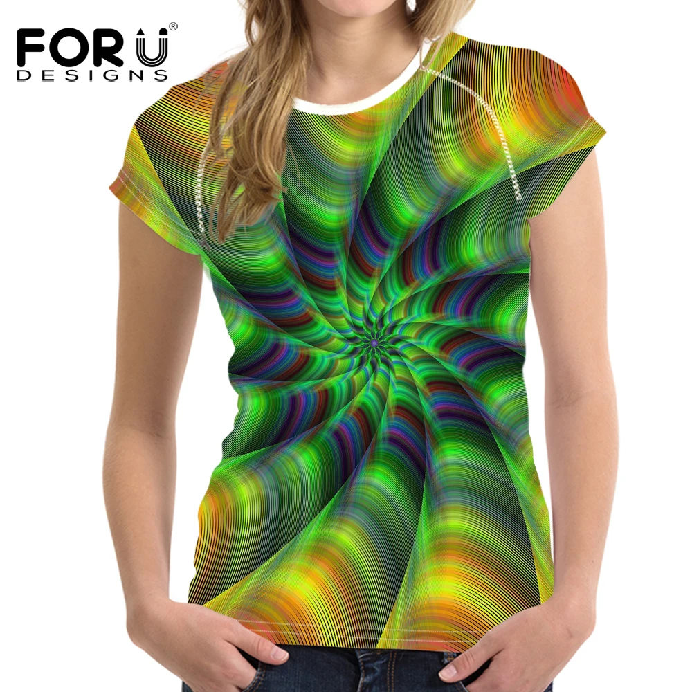 Футболка FORUDESIGNS в стиле Харадзюку для женщин одежда с 3D вихревым дизайном женская