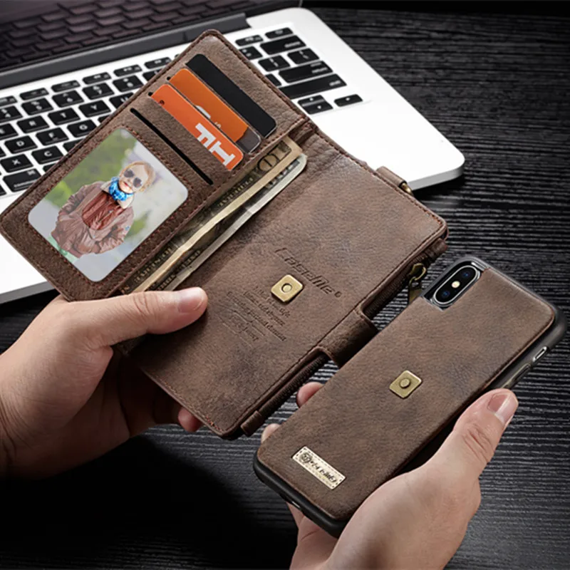 

For iPhone X Phone Bag iPhone 8 CaseMe Flip Magnet Leather Case For iPhone 6 Bag iPhone 7 8 Plus Metal Buckle Zipper Leather Bag