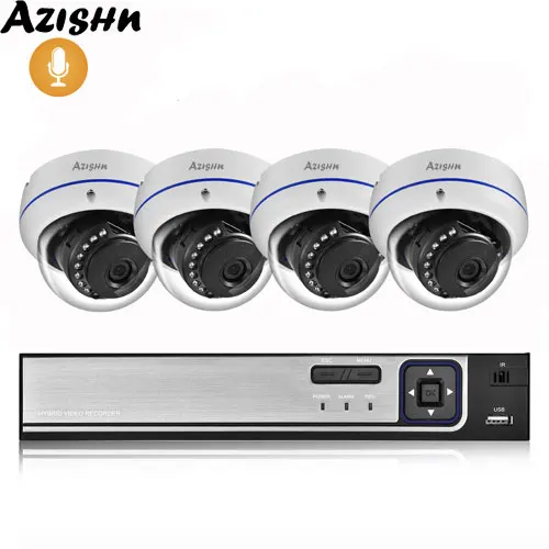 AZISHN 4MP H.265 8CH POE NVR домашняя система безопасности 4MP 3MP аудио запись Металл наружное видео наблюдение IP купольная камера комплект ONVIF - Color: 8CH NVR and 4 Camera