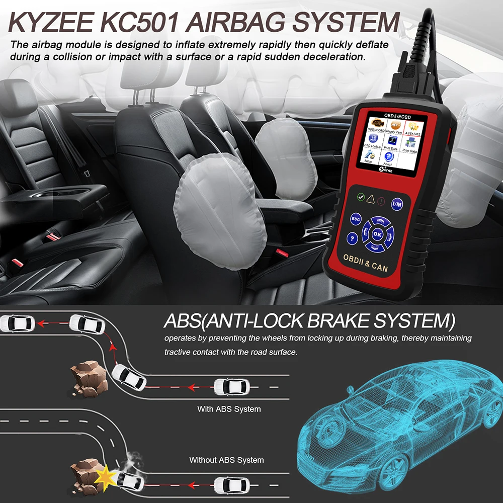 KZYEE KC501 Автомобильный сканер OBD2 ABS SRS подушка безопасности проверка OBDII инструмент