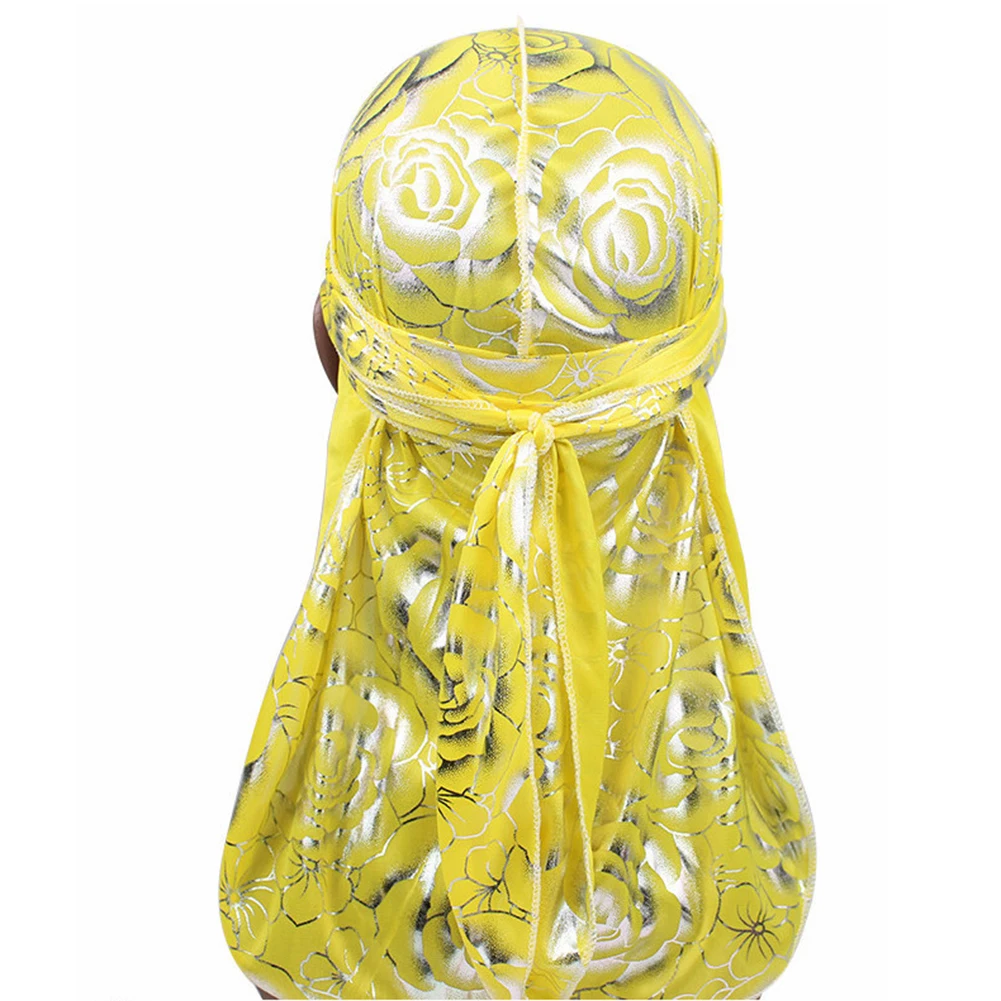 Для мужчин шелк Durags банданы тюрбан шляпы парики Doo Атлас Durag Headwrap Роза цветочный принт длинный хвост пиратская шляпа аксессуары для волос