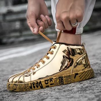 

2019 Plus Size 46 Women/Men Fashion Graffiti Sneakers Shoes Bling Lovers Gold Silver Platform Flats Lady Casual krasovki Shoes