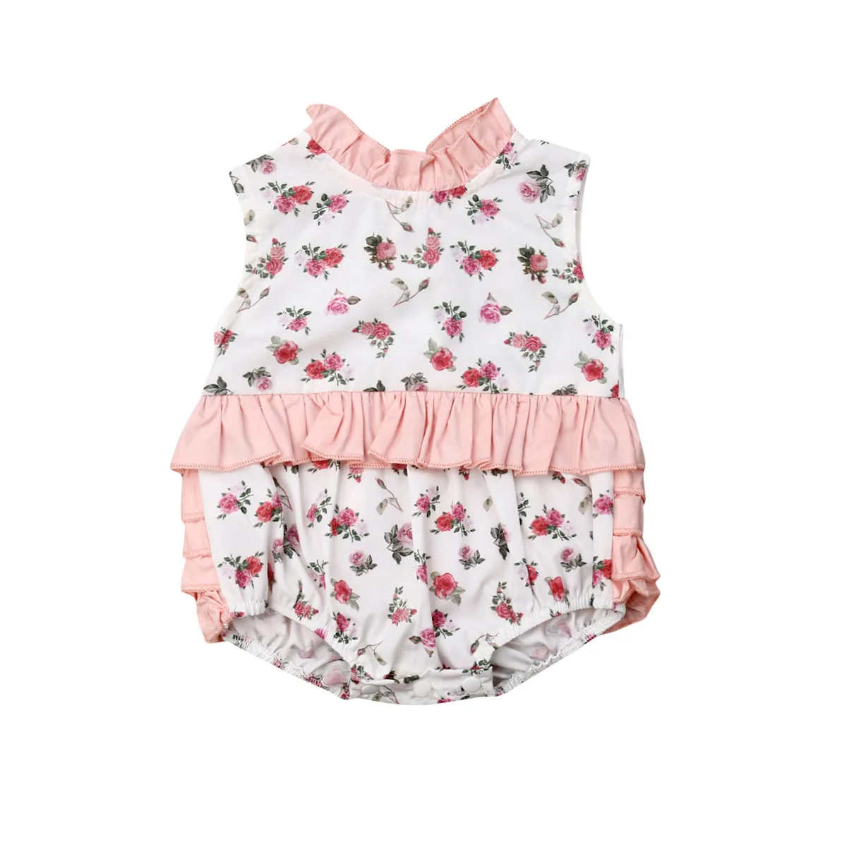 

2019 Newborn Baby Girl Floral Bodysuit Summer Babygrow Vest with Lace Ruffle Cotton Rose Bodysuit Clothes Outfits