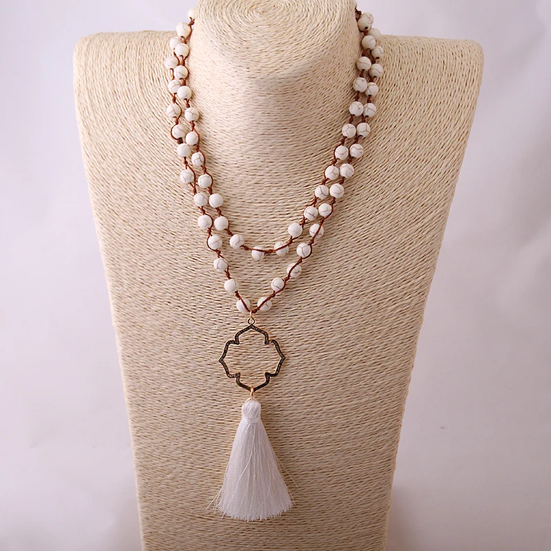 Fashion Bead Cord Weaving Tassel Necklace Bohemian Jewelry long with