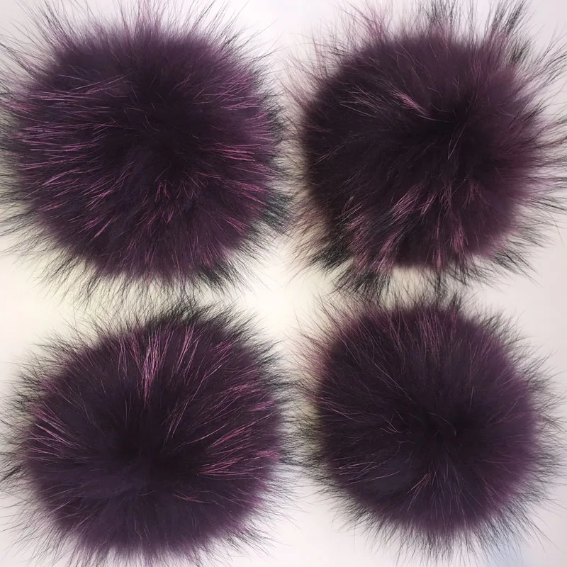 2 шт./лот DIY 15 см помпоны из натурального меха енота меховые шарики для вязаных шапок брелок и шарфы обувь окрашенная помпон из натурального меха - Цвет: deep purple